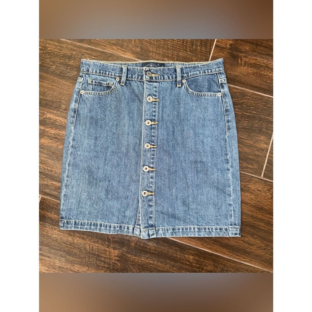 Lucky Brand Denim Blue Button Front Mini Pencil Skirt Size 10/30 Medium Wash
